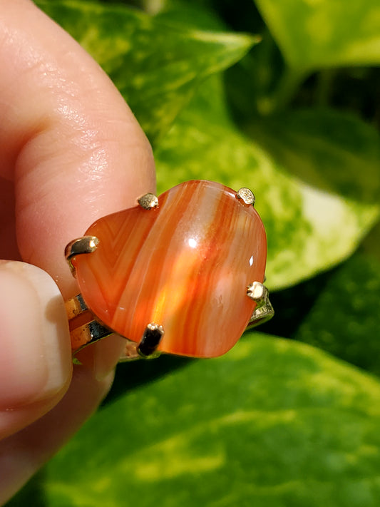 Heart-Shaped Carnelian Ring with Gorgeous Banding