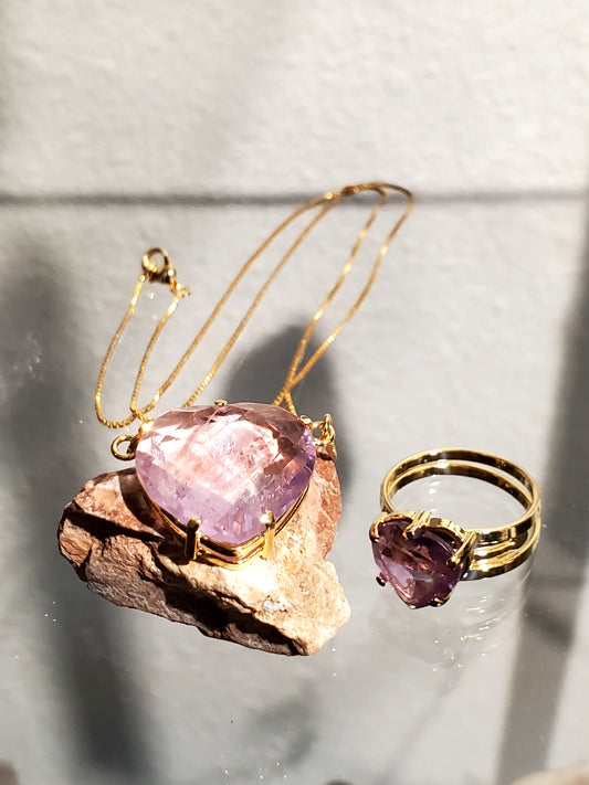 Amethyst Heart Necklace & Ring Set